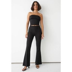 NWT & Other Stories Women's Flared Glitter Trousers Pants in Black Dark Size 8
